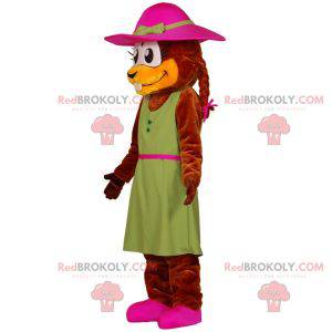 Mascotte castoro vestito con un vestito con un cappello -