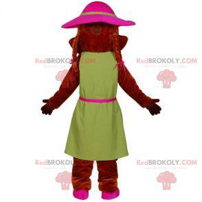 Mascotte castoro vestito con un vestito con un cappello -