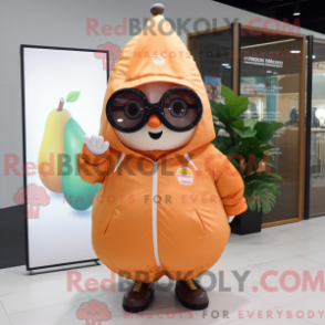 Fantasia de mascote de pera pêssego com parca e óculos de sol - Mascotes de pêssego - REBROKO_222357 - RedBrokoly.com