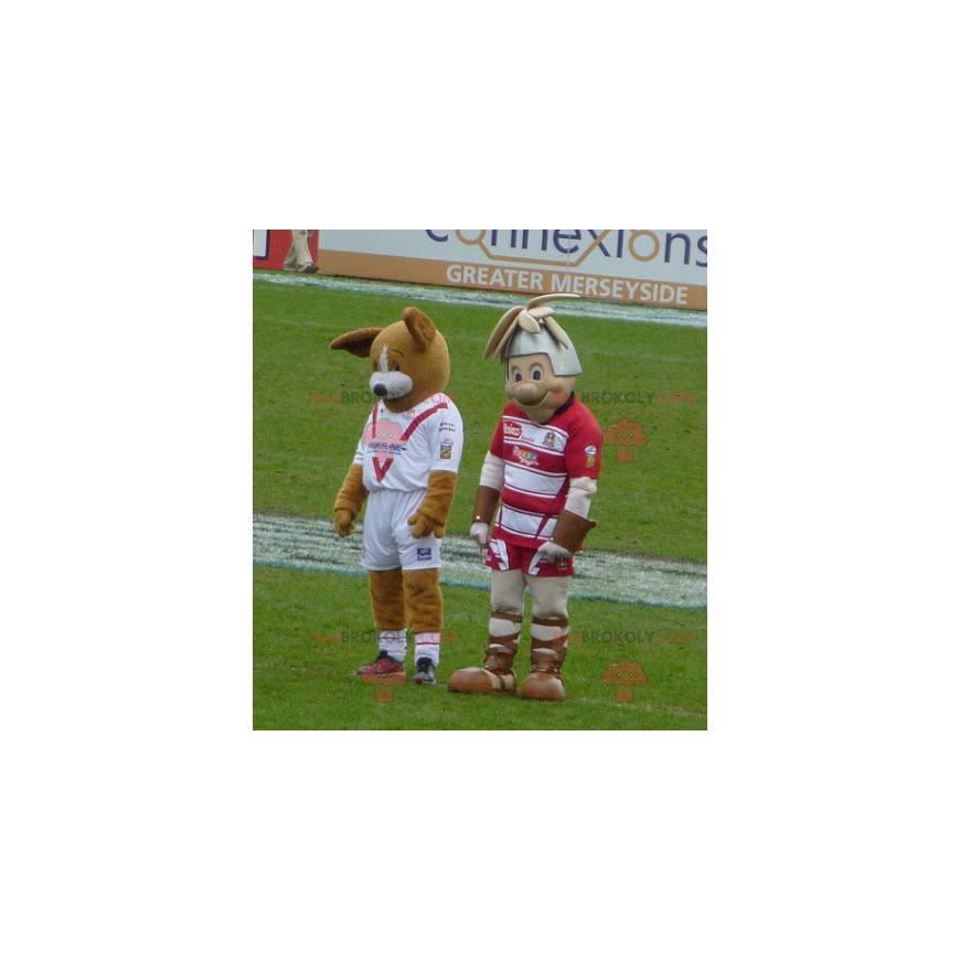 2 mascots a brown dog and a knight - Redbrokoly.com