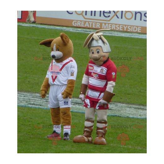 2 mascots a brown dog and a knight - Redbrokoly.com