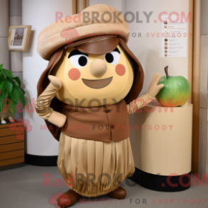 Fantasia de mascote maçã bege com saia envelope e pulseiras - Mascotes da Apple - REBROKO_222697 - RedBrokoly.com