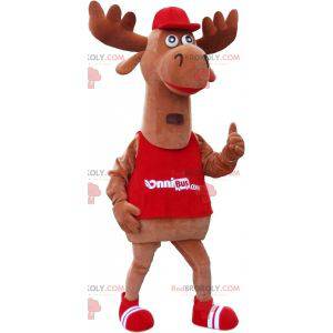 Giant moose caribou mascot dressed in red - Redbrokoly.com