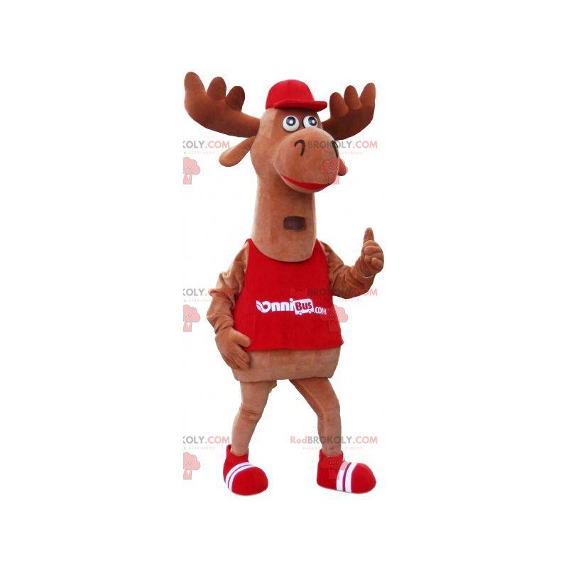 Giant moose caribou mascot dressed in red - Redbrokoly.com