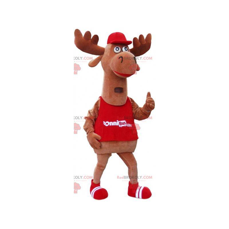 Mascotte reusachtige eland kariboe gekleed in rood -