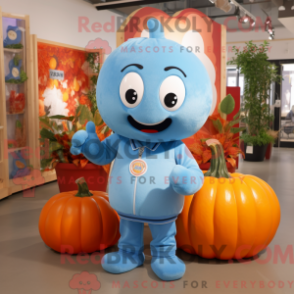 Máscara de abóbora azul-celeste figura drapeada com uma camisa polo e eleitor - Mascotes de abóbora - RedBrokoly.com
