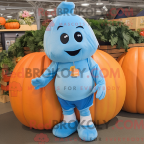Máscara de abóbora azul-celeste figura drapeada com uma camisa polo e eleitor - Mascotes de abóbora - RedBrokoly.com
