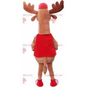 Giant moose caribou mascot dressed in red - Redbrokoly.com