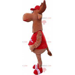 Giant moose caribou mascot dressed in red - Redbrokoly.com