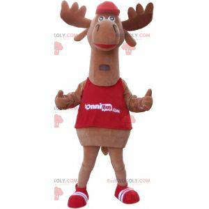 Giant moose caribou mascot dressed in red - Redbrokoly.com