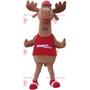 Giant moose caribou mascot dressed in red - Redbrokoly.com