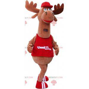 Giant moose caribou mascot dressed in red - Redbrokoly.com