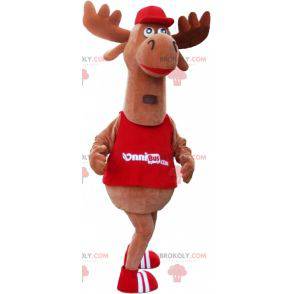 Giant moose caribou mascot dressed in red - Redbrokoly.com