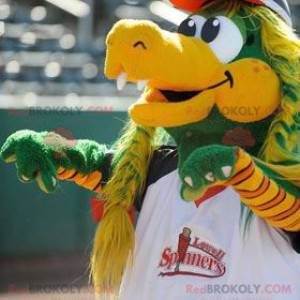 Mascotte de crocodile vert et jaune avec des tresses -