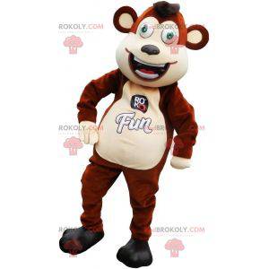 Mascotte de grand singe marron et blanc avec les yeux verts -