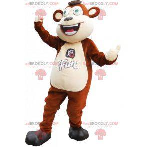 Mascotte de grand singe marron et blanc avec les yeux verts -