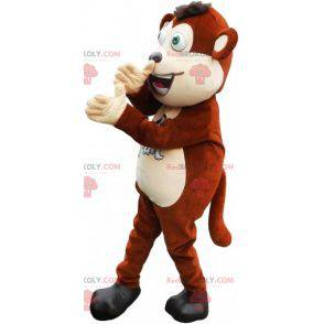 Grote bruine en witte aapmascotte met groene ogen -
