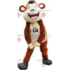 Mascotte de grand singe marron et blanc avec les yeux verts -