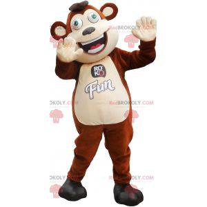 Large brown and white monkey mascot with green eyes -