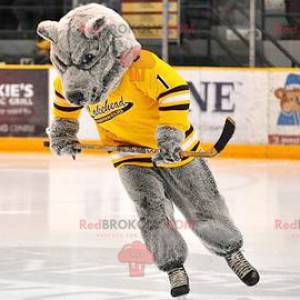 Gray bear mascot with a yellow jersey - Redbrokoly.com