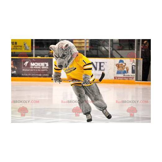 Gray bear mascot with a yellow jersey - Redbrokoly.com