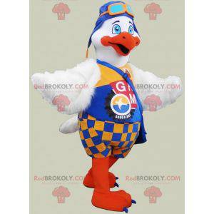 Mascot large white and orange bird with a colorful outfit -