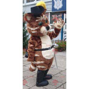 Mascotte du chat botté avec un chapeau et des bottes -