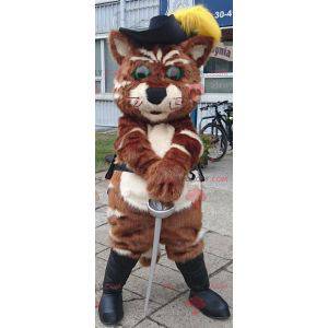 Mascotte du chat botté avec un chapeau et des bottes -