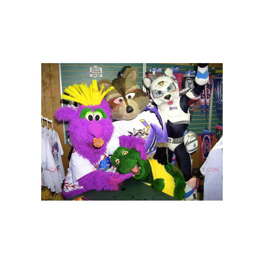 4 maskotar ett monster, tvättbjörn, sköldpadda och hund - 4 maskotar ett monster, tvättbjörn, sköldpadda och hund -