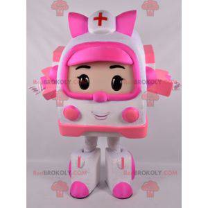 Mascote da ambulância branca e rosa Transformers way -