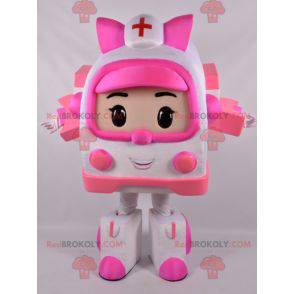 Biało-różowa maskotka karetka Transformers sposób -