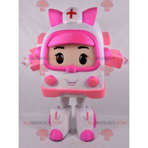 Mascotte d'ambulance blanche et rose façon Transformers -