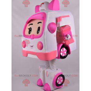 Witte en roze ambulancemascotte Transformersmanier -