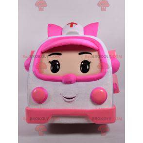 Witte en roze ambulancemascotte Transformersmanier -