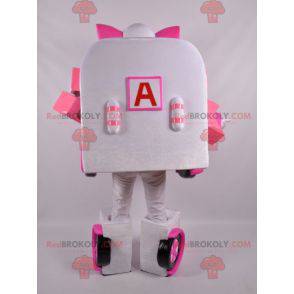 Mascota de ambulancia blanca y rosa Transformers way -