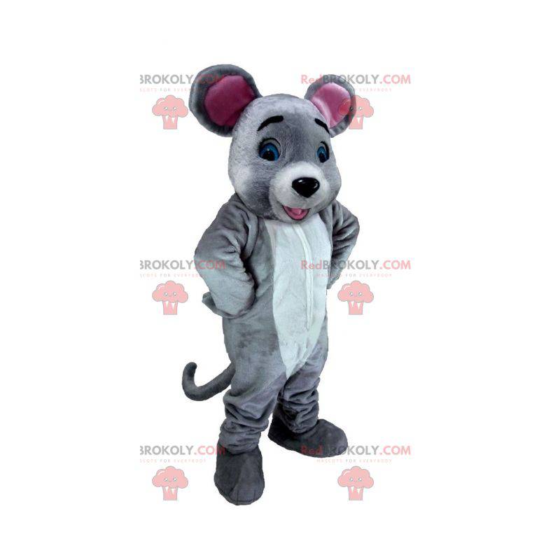 Giant white and pink gray mouse mascot - Redbrokoly.com