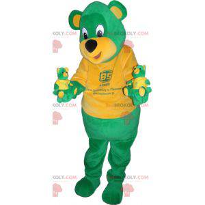 Mascote gigante ursinho de pelúcia verde e amarelo -