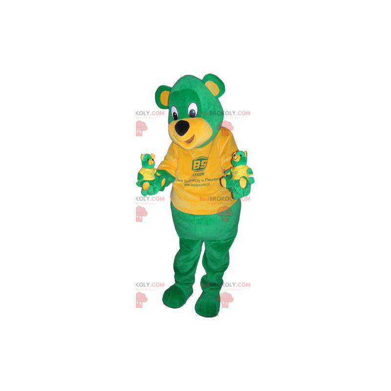 Mascote gigante ursinho de pelúcia verde e amarelo -