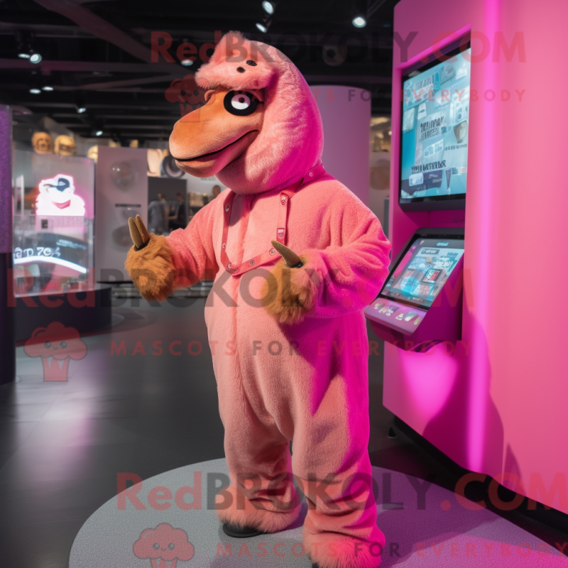 Fantasia de mascote camelo rosa com macacão e bolsos de moedas - Mascotes de camelo - REBROKO_223465 - RedBrokoly.com