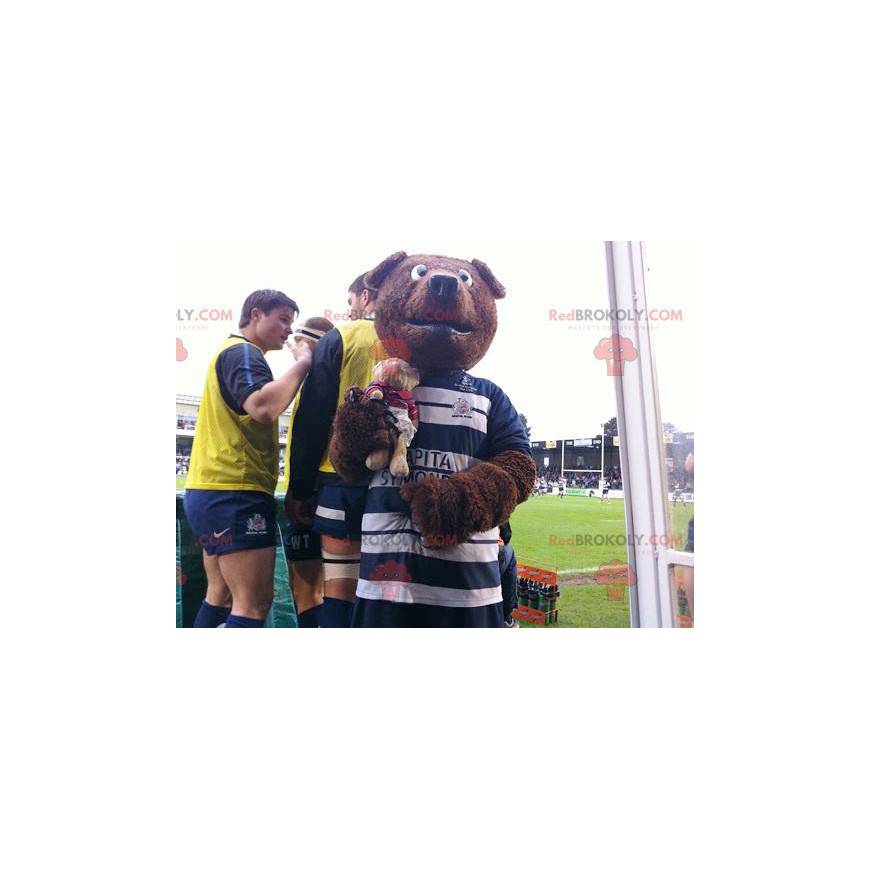 Medvěd hnědý maskot v modré a bílé sportovní oblečení - Medvěd hnědý maskot v modré a bílé sportovní oblečení -