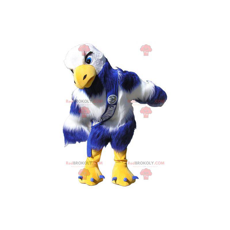 Mascote gigante abutre azul branco e amarelo - Redbrokoly.com