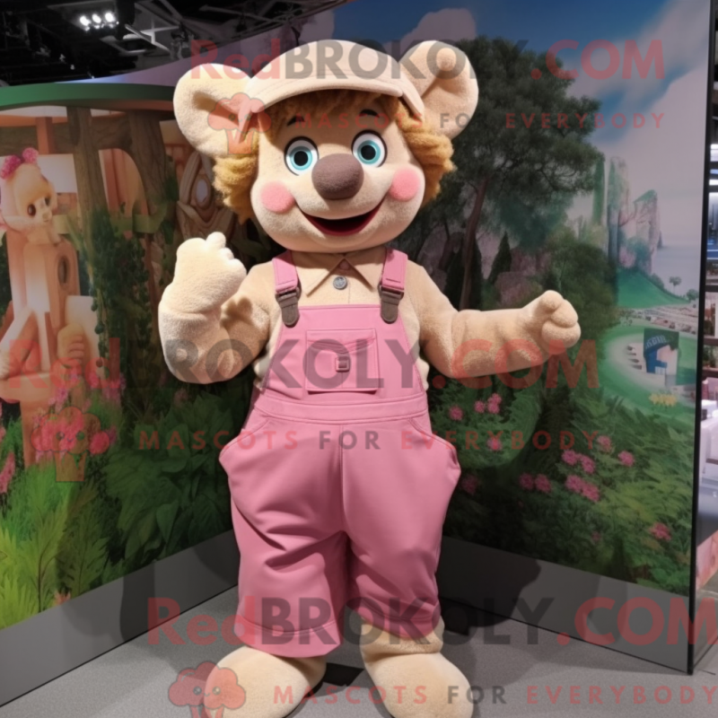 Fantasia de mascote cor-de-rosa bege com macacão e cintos - Mascotes rosa - REBROKO_223575 - RedBrokoly.com