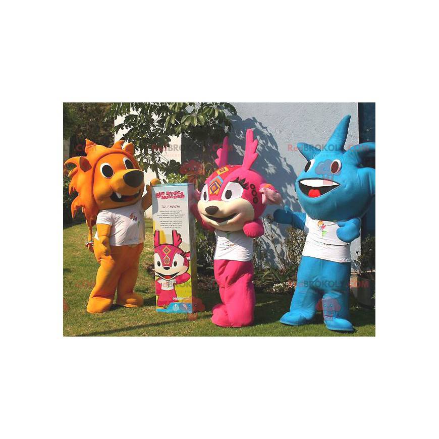 3 mascotas de personajes coloridos y sonrientes - Redbrokoly.com