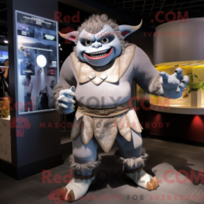 Figura de máscara de Ogre cinza com macacão e braçadeira - Mascotes Ogros - REBROKO_223614 - RedBrokoly.com