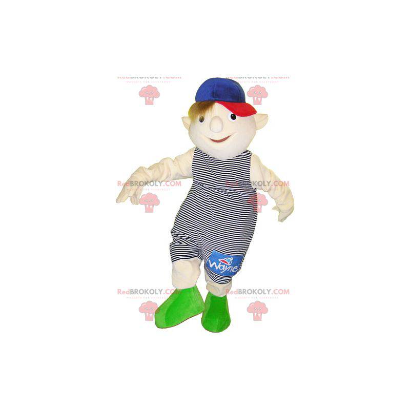 Kleine jongen mascotte draagt ​​een gestreepte outfit -