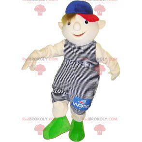 Menino mascote vestindo uma roupa listrada - Redbrokoly.com