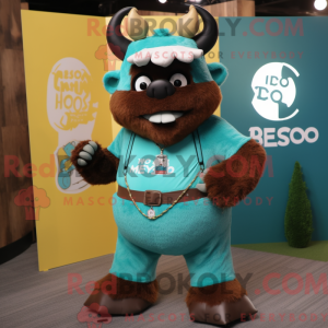 Teal Bison mascottekostuum...