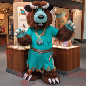 Teal Bison mascot costume...