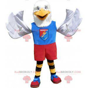 Mascotte d'aigle blanc en tenue de sport colorée -