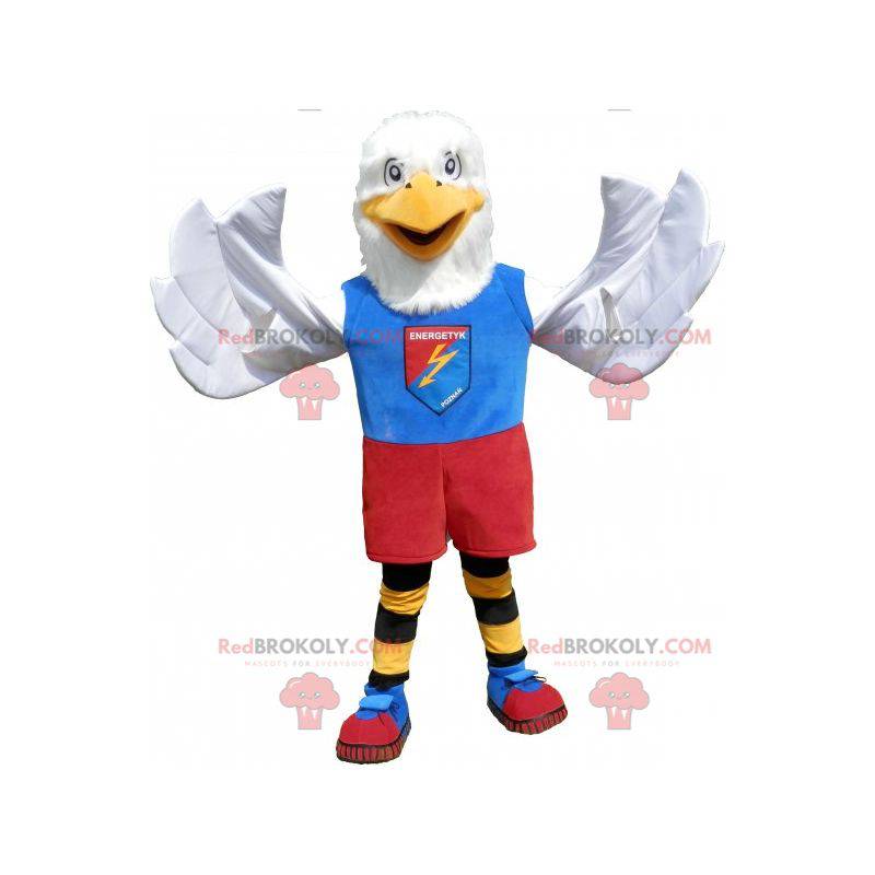 Mascotte d'aigle blanc en tenue de sport colorée -